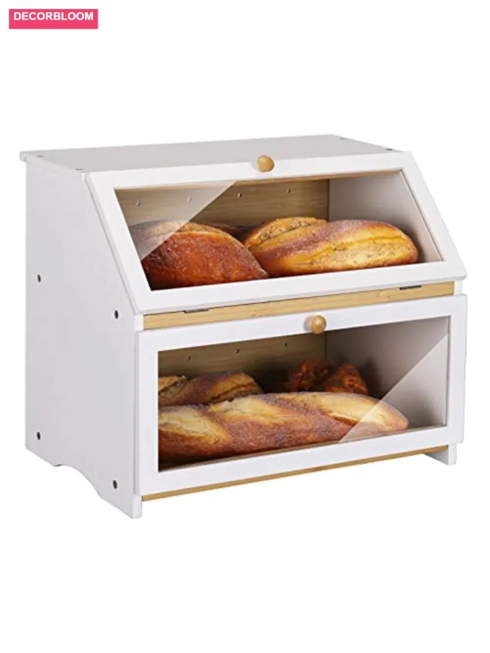 Double Layer Bamboo Bread Box with Clear Window